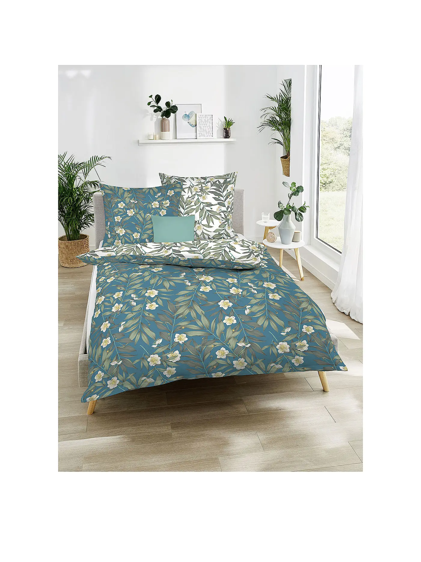 KAEPPEL | Flanell Bettwäsche 70x90cm/140x200cm FLORENCE Schwarz | mint